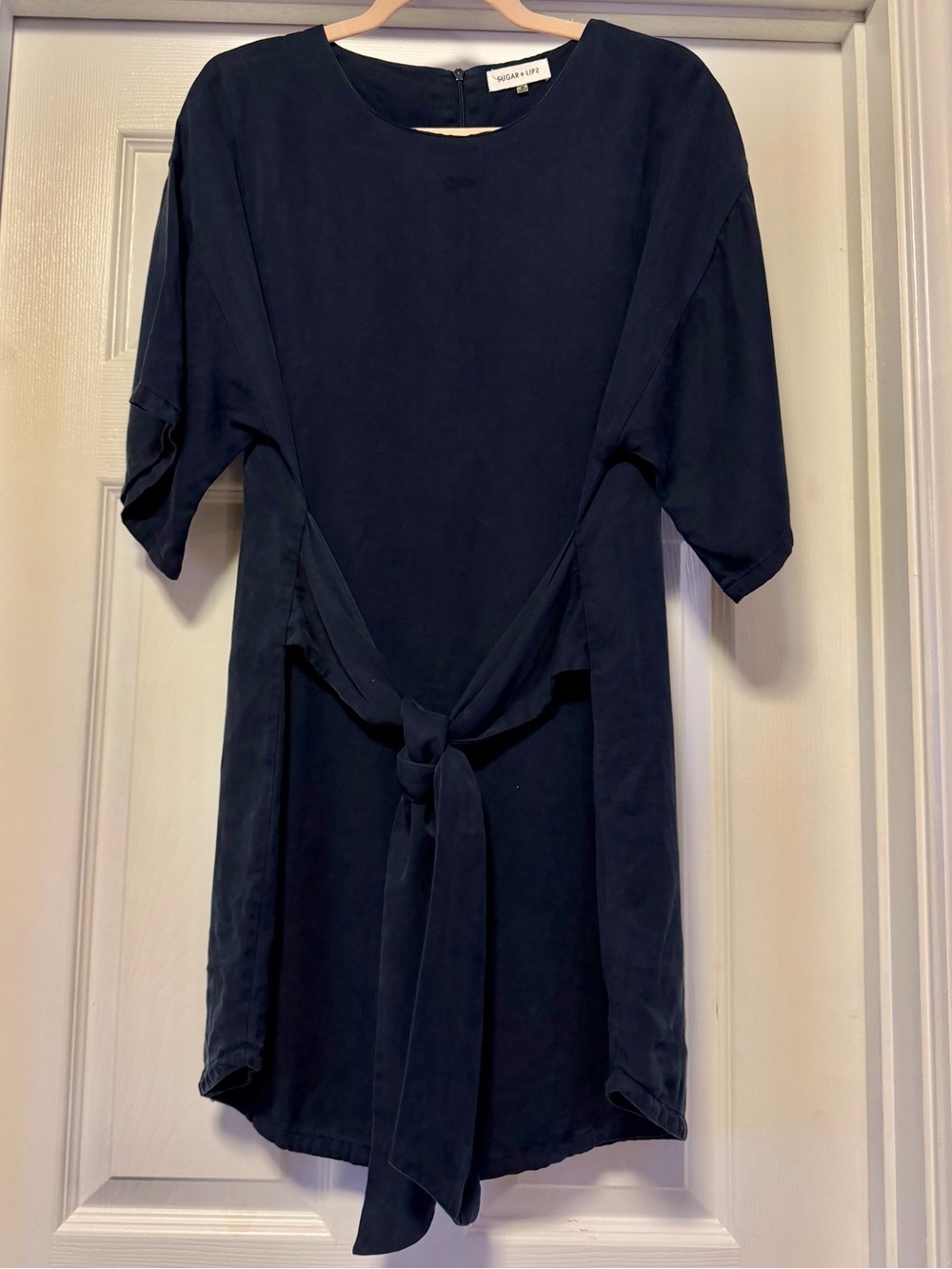 Sugar+Lips Tencell Tie-Waist Mini Dress - Navy - Size M